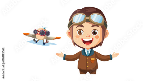 vector of cute smiling young man in pilot costume