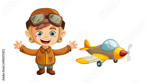vector of cute smiling young man in pilot costume