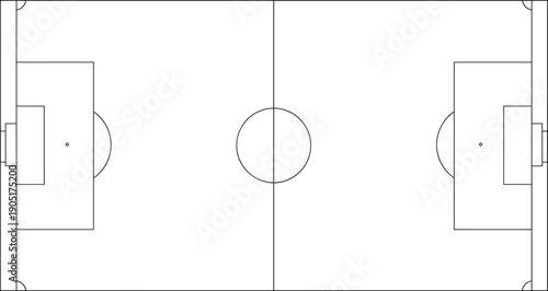Soccer football field outline diagram with markings, top view sports pitch layout vector illustration for training and strategy