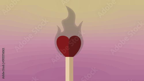 Heart Shaped Matchstick Illustration with Soft Gradient Background 4k Valentine's Day Wallpaper
