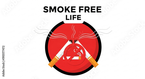 Smoke free life concept with cigarette ban symbol on white background
