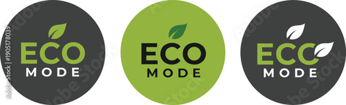 Eco mode button icon set with green leaf symbols for energy saving sustainable technology interfaces
