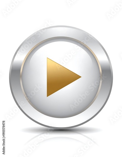 Free Download Glossy metallic button with a gold triangle, symbolizing play, on a white background - GFXLoad
