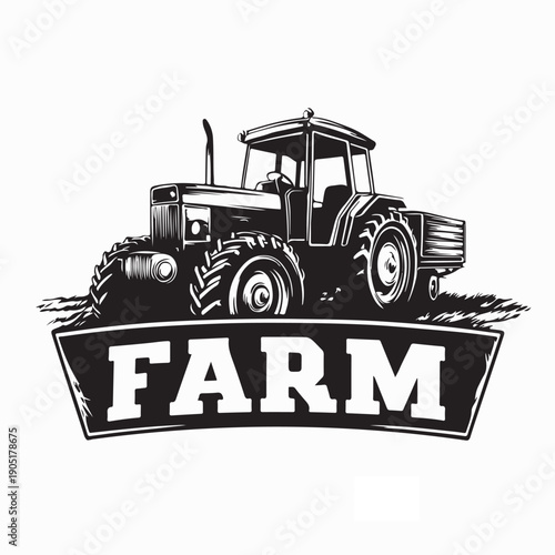 Tractor Logo Concept Farm Design Emblem Stock Vector  on White Background