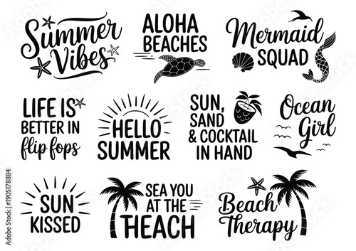 summer beach SVG bundle tropical vector set with quotes.