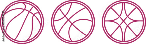 Basketball icon outline set in magenta color for sports branding user interface and athletic design projects