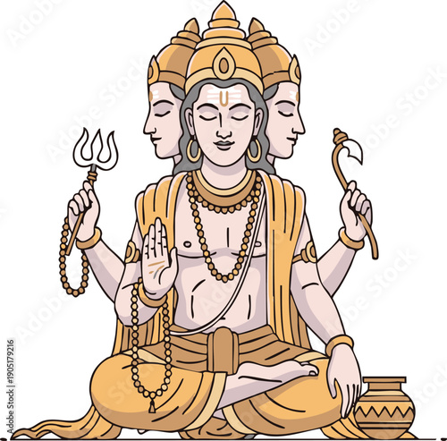 Hindu Deity Shiva Trimurti Meditation Statue.