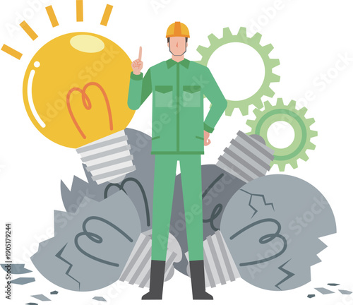 失敗からアイデアを思いつく作業員