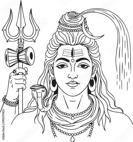 Hindu God Shiva with Trident Illustration.