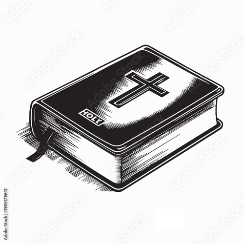 Holy Bible Cover with Cross Symbol Vector Illustration on White Background