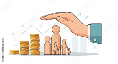 Protecting family and finances with a helping hand representing security savings and investment for a stable future