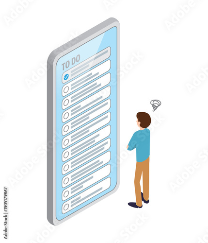 スマホでToDoリストを見ながら悩んでいる人