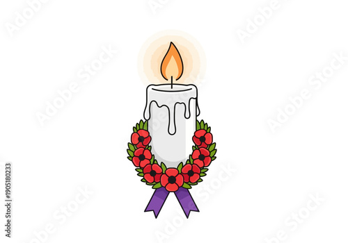 Candle with Poppy Wreath Remembrance Day Memorial.