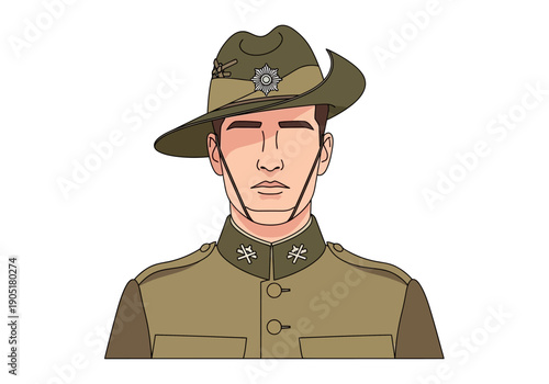 Illustration of a soldier wearing a military uniform and hat.