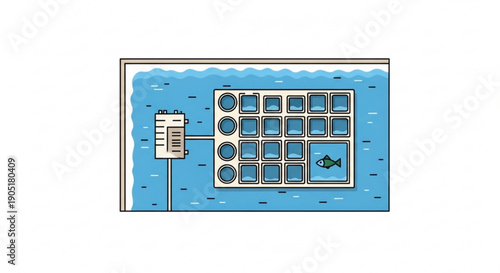Aquaculture fish farm with water circulation system and multiple enclosures for sustainable seafood production