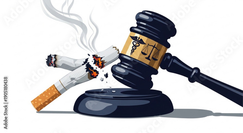 Gavel crushing a cigarette symbolizing judgment against smoking law and health concept