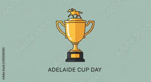 Golden trophy cup with horse on top adelaide cup day celebration symbol award and victory concept