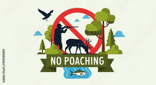 No poaching concept with wildlife and forest conservation elements