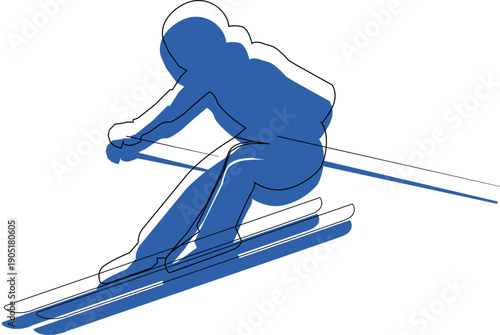 Alpine Skier Speeding Downhill Outline Vector Silhouette