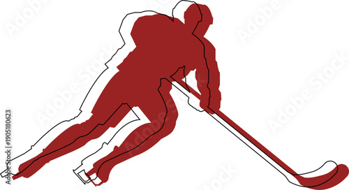 Professional Ice Hockey Forward Silhouette Linear Illustration