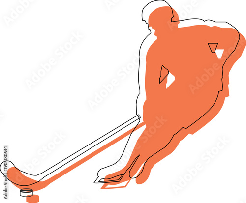 Ice Hockey Player Action Silhouette Outline Vector Illustration