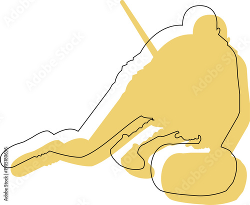Curling Athlete Throwing Stone Outline Vector Drawing