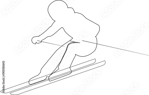 Professional Downhill Skier Racing Silhouette Outline