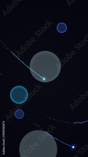 Abstract Blue Particle Trails Motion Background. Soft Glowing Bokeh Circles and Light Streams Loop. Perfect for technology, presentation, digital, modern design