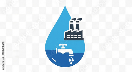 Industrial pollution concept with water drop and factory