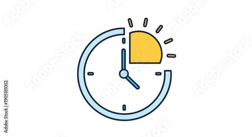 Clock with sunrise or sunset symbol indicating morning or evening time with a minimalist design