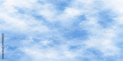 A beautiful blue sky background filled with bright white fluffy clouds creates a natural summer cloudscape on a sunny day in the open air atmosphere