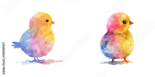 abstract color silhouette of chick watercolor vector illustration