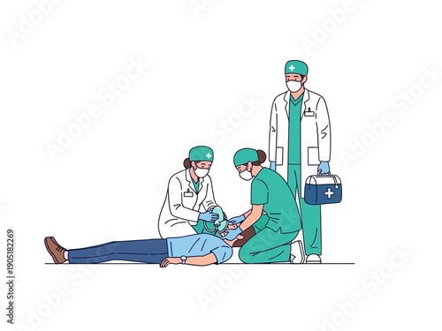 Medical Team Providing Emergency Care to Unconscious Patient.