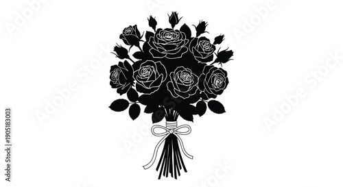 Elegant bouquet of roses with leaves and bow on white background floral arrangement for wedding or romantic occasion
