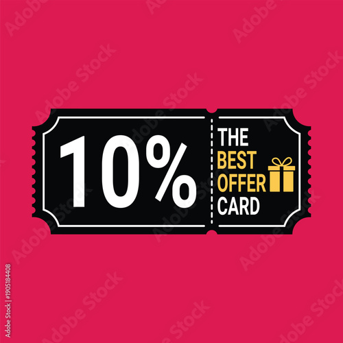 Discount coupon with 10 percent off on red background