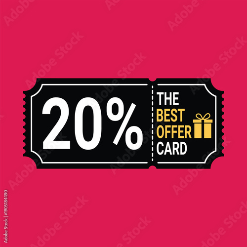 Discount coupon with 20 percent off on red background