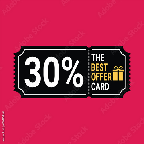 Discount coupon with 30 percent off on red background