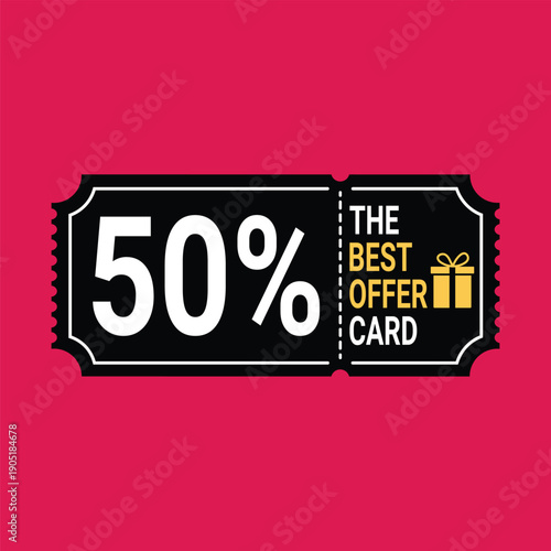 Discount coupon with 50 percent off on red background
