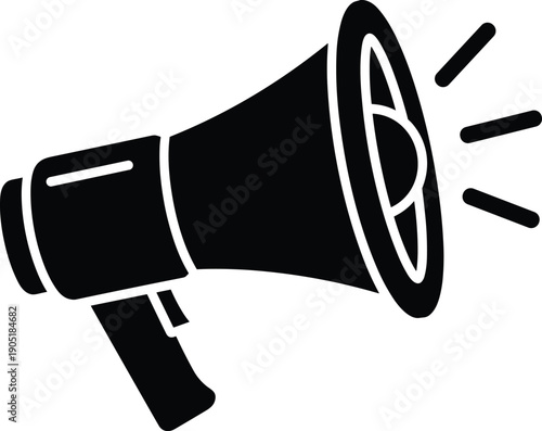 Megaphone silhouette vector illustration icon, communication announcement symbol, public speaking graphic design for protest, marketing, event promotion concept