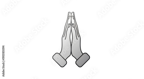 Praying hands clasped together in prayer gesture with wrists and fingers detailed simple line art style on white background