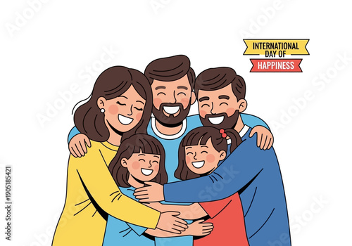 A happy family embracing each other celebrating international day of happiness.
