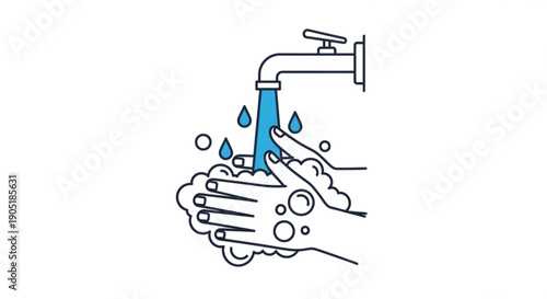 Hands washing under running water faucet with soap bubbles