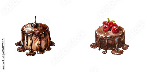 chocolate lava cake watercolor vector illustration