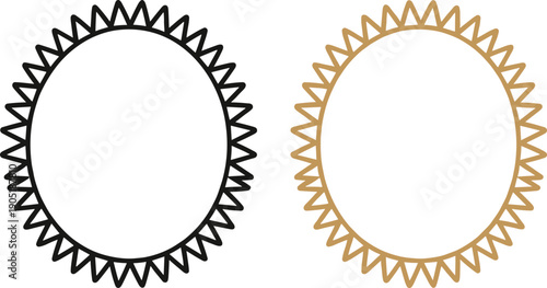 Decorative oval sunburst frames set representing vintage badge borders ornamental labels and elegant outline design elements