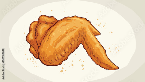 Single crispy golden-brown fried chicken wing seasoned with spices and served on a clean white plate background.