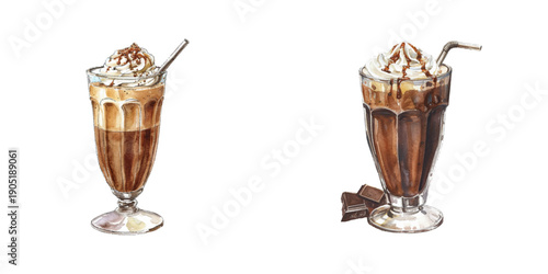 chocolate milkshake watercolor vector illustration