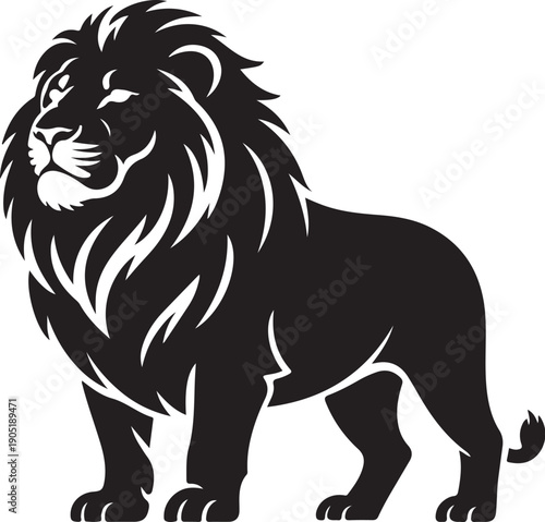 Wallpaper Mural Black and white lion silhouette standing with detailed mane Torontodigital.ca