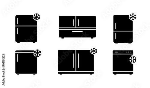 Minimalist Refrigerator Icons with Snowflake Black and White Vector