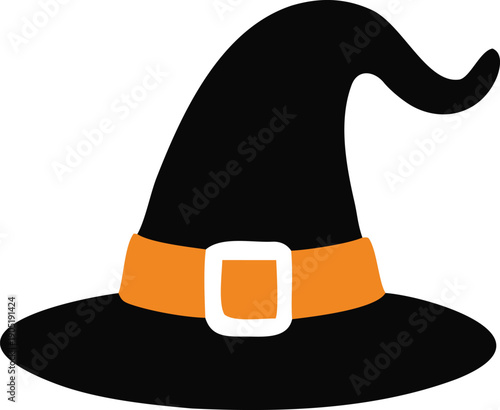 A whimsical witch's hat with a wide brim and an orange band
