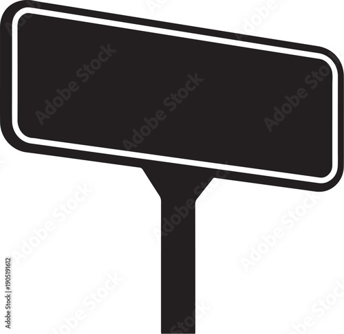 Black rectangular sign on a pole with white border